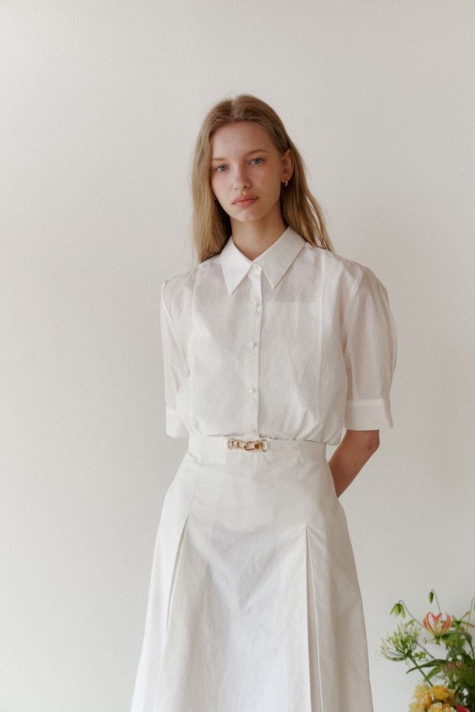 韓國女裝連線 - 高雅公主袖翻領襯衫-象牙白 (FREE)