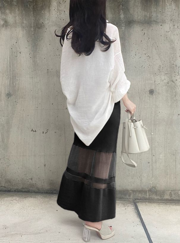 日本 GRL - 夢幻薄紗拼接修身魚尾裙-米杏