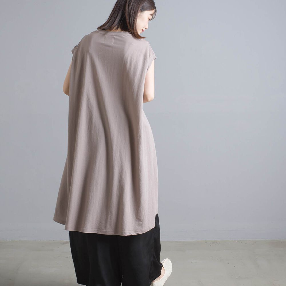 日本 OMNES - 接觸冷感 修身設計一分袖洋裝-灰杏 (F)