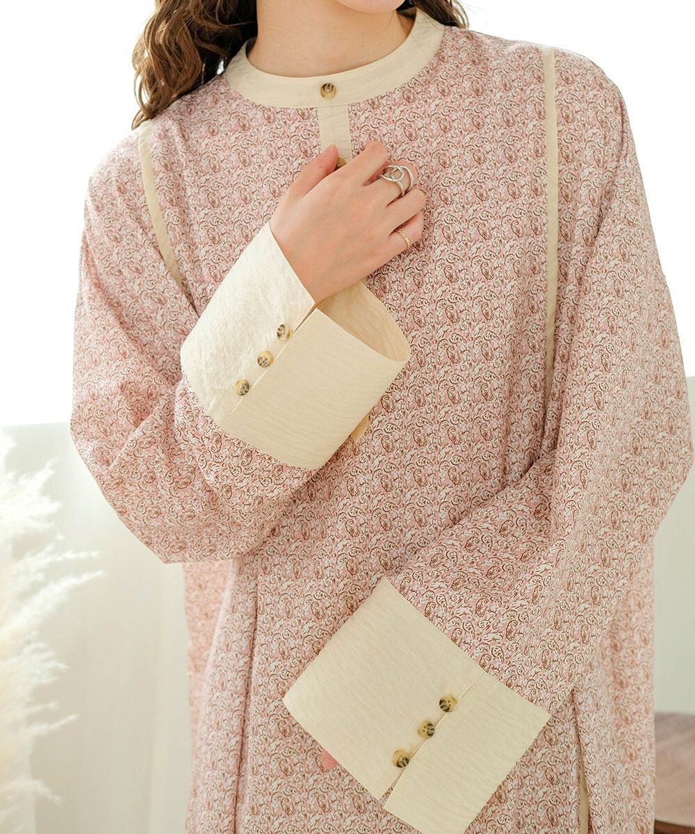 日本 Bab - 歐風碎花圓領雪紡洋裝-春日粉