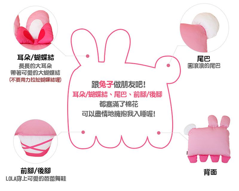美國 Milo & Gabby - 動物好朋友-可水洗防蹣枕心+枕套組-LOLA芭蕾舞兔兔 (大枕-2歲以上)