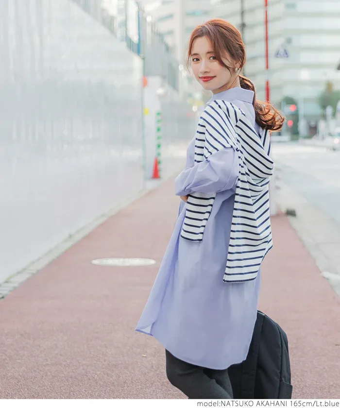 日本 COCA - 質感翻領排扣中長版襯衫-深灰