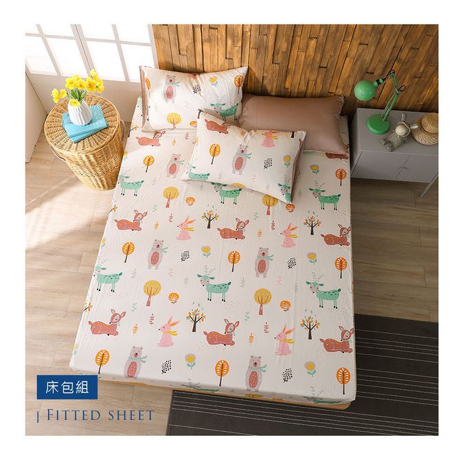 鴻宇 HongYew - 雙人床包薄被套組 美國棉授權品牌 300織-森林派對
