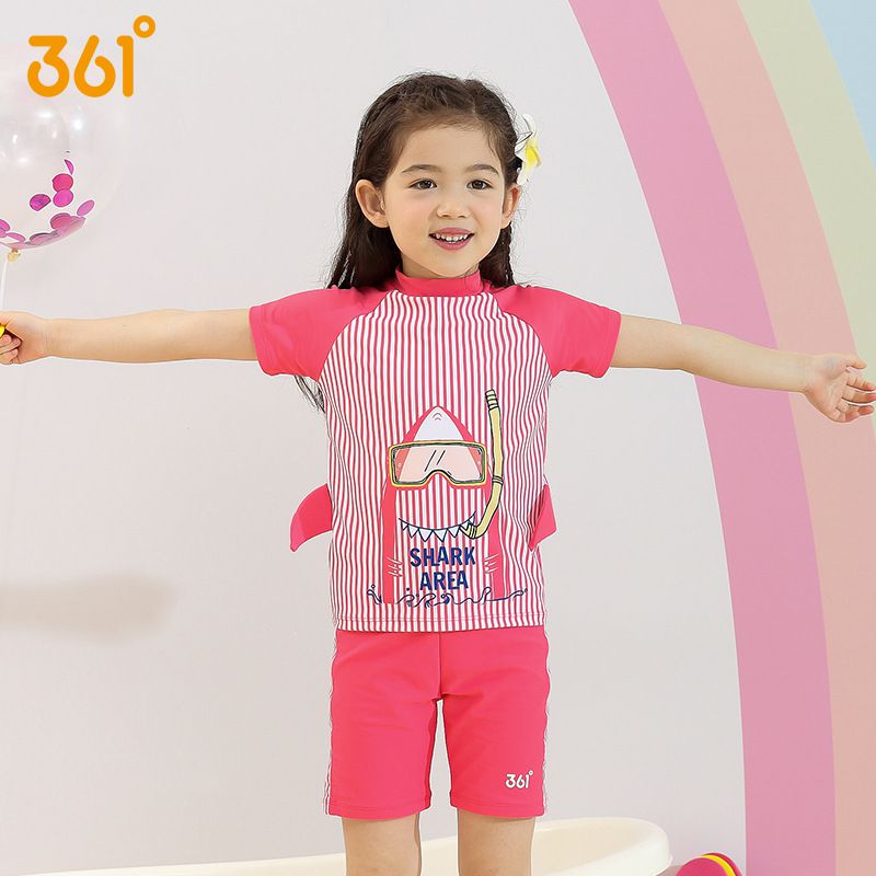 361° - 兒童卡通圖短袖泳衣套裝(二件組)-浮淺鯊魚-粉色