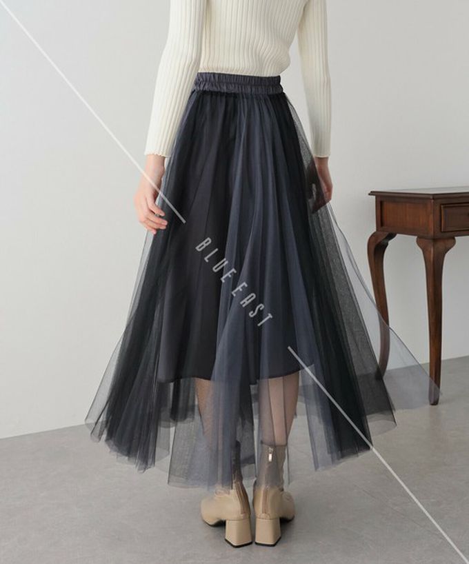 日本 BLUE EAST - 浪漫豐盈蝴蝶結綁帶薄紗裙-素色-白