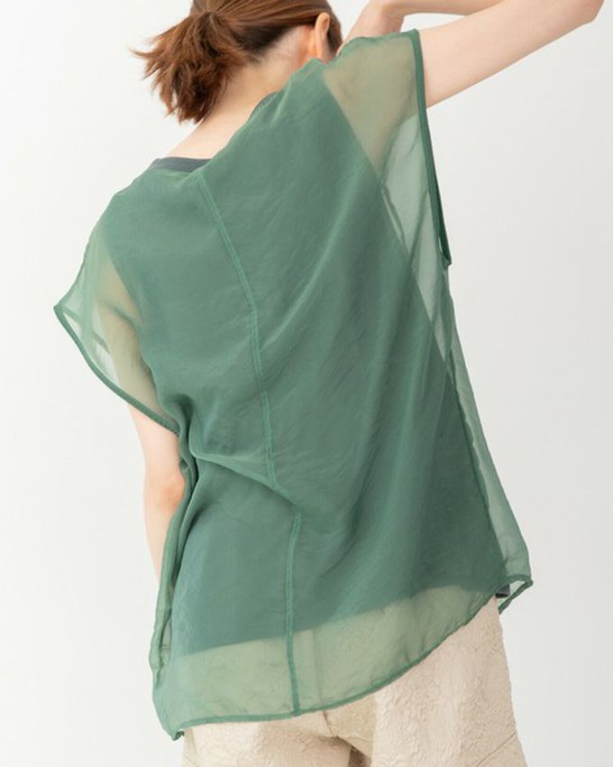 日本 gleam - 輕盈歐根紗唯美顯瘦法式袖上衣-黑