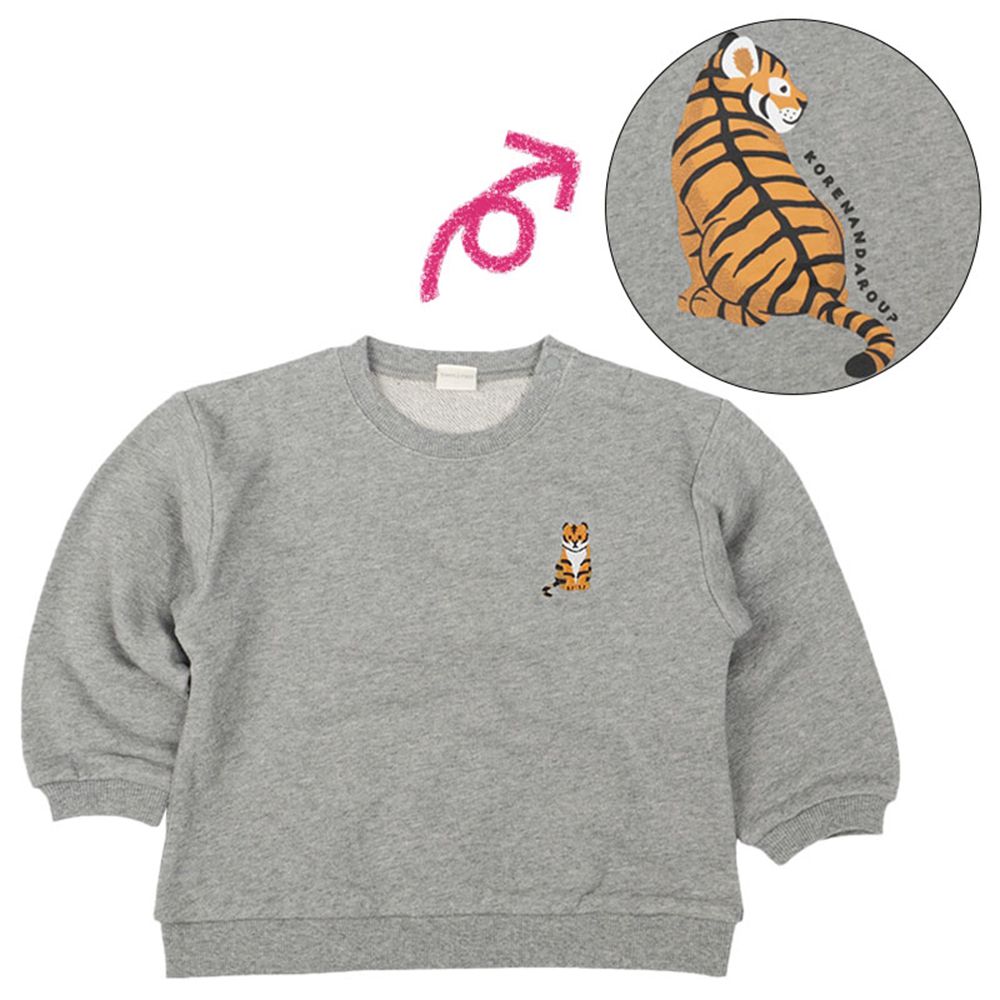 長袖休閒上衣-背後印花-灰色