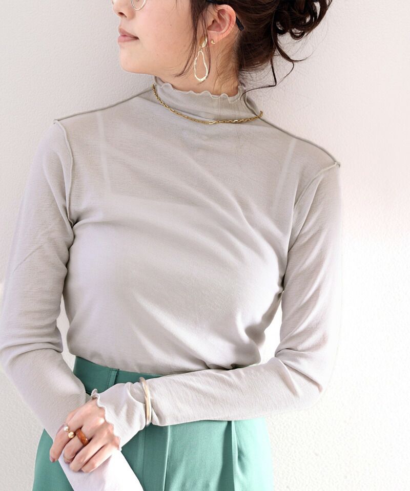 日本 Classical Elf - 木耳領薄長袖上衣/內搭-咖啡