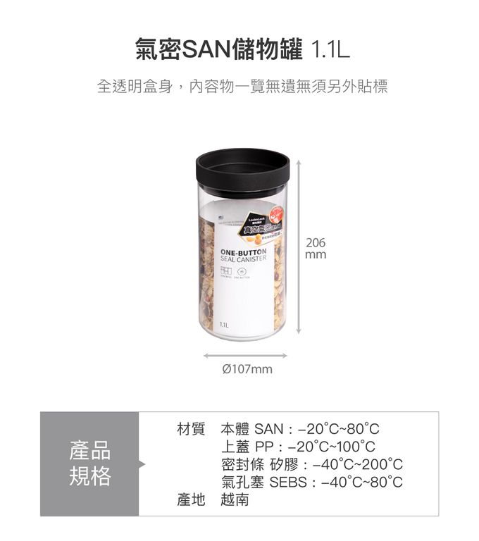 樂扣樂扣 - 氣密SAN儲物罐 (完美收納5件組)