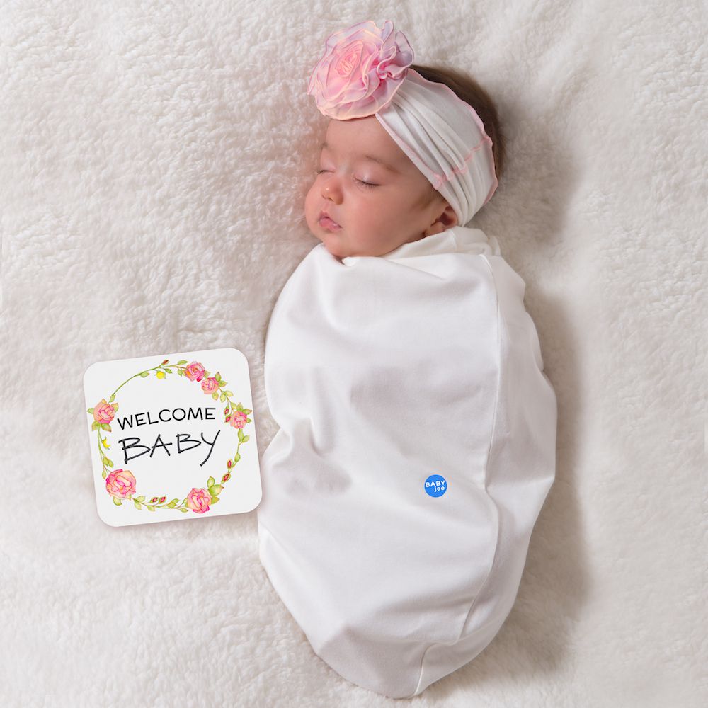 BABYjoe - 美國製純棉手工新生彌月包巾套組-雪紡紗玫瑰名媛-白色 (適合0-4個月或7公斤以下新生寶寶)-150g