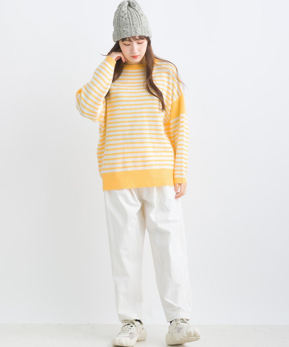 日本女裝代購 - 定番文青感條紋針織上衣-黃