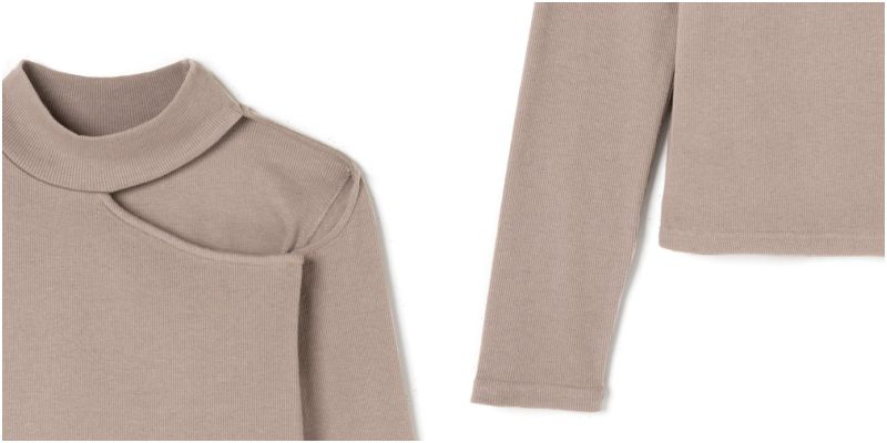 日本 GRL - 小性感挖肩修身長袖針織上衣-淺灰杏