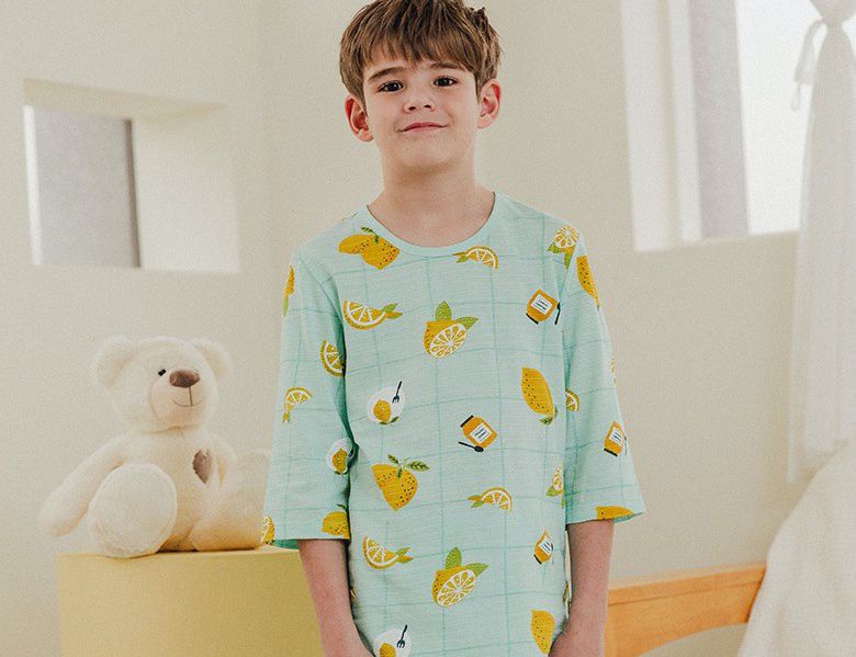 韓國 Mavarm Organic - 有機棉透氣七分袖家居服-格子檸檬