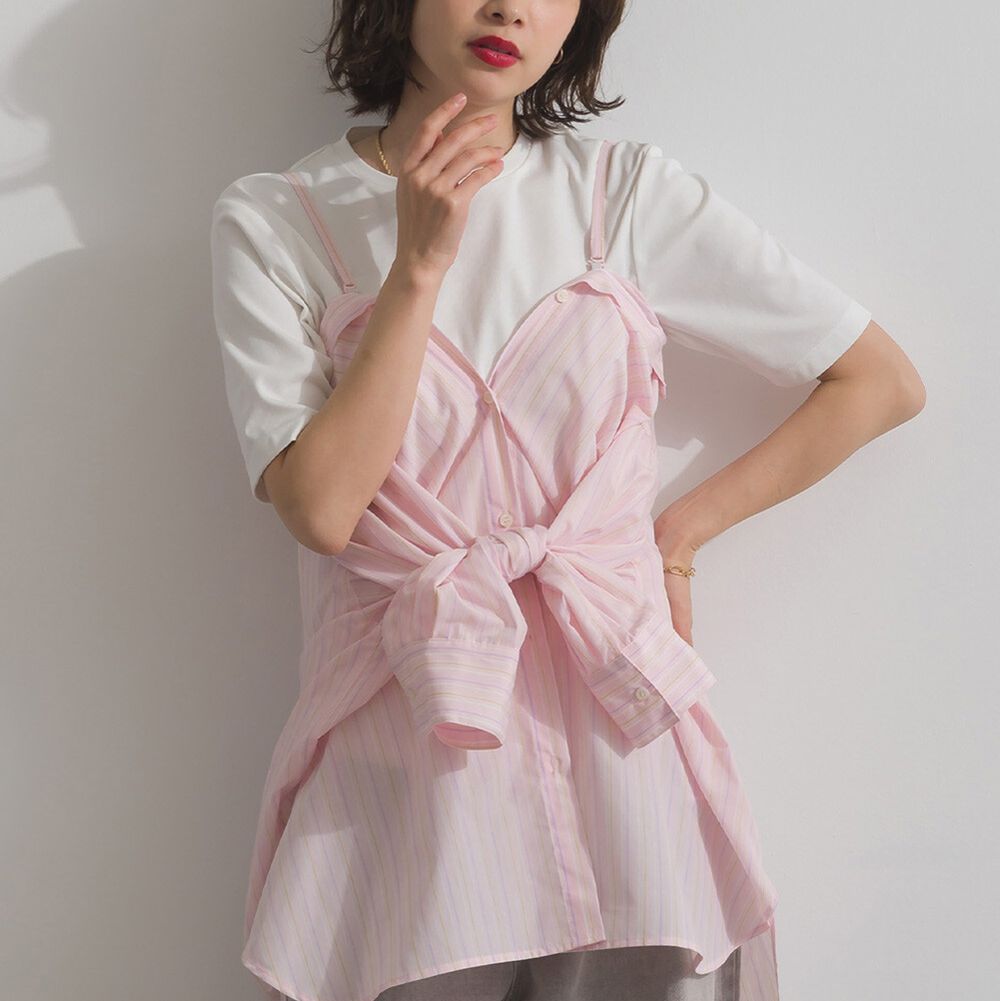 2way穿法俐落條紋寬版襯衫-粉紅