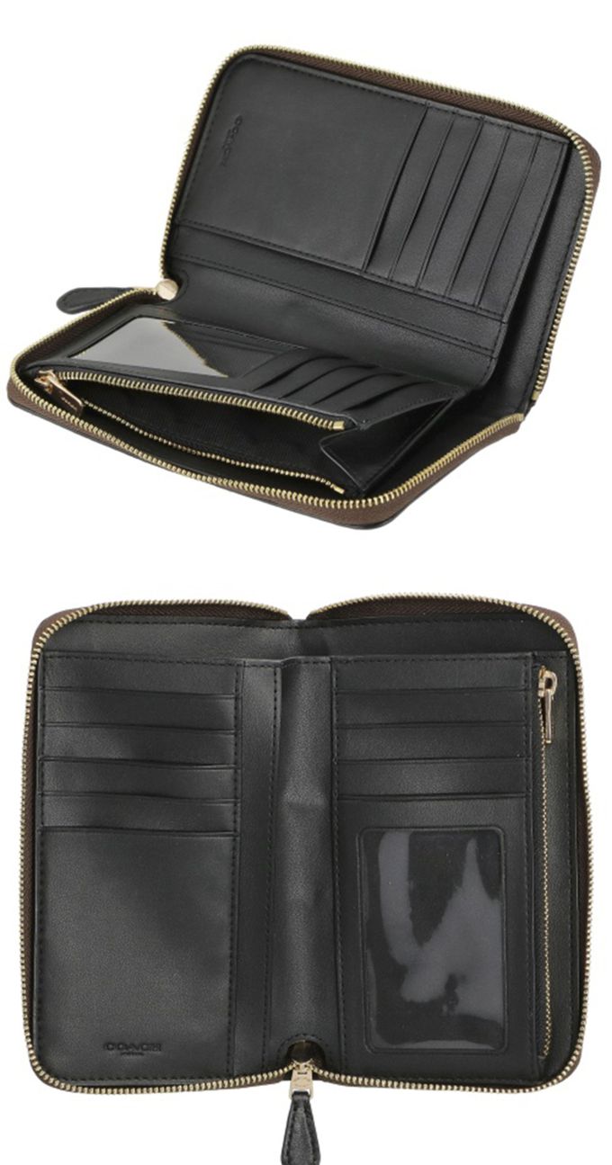 COACH - 經典PVC拉鍊皮革中夾 (咖啡)