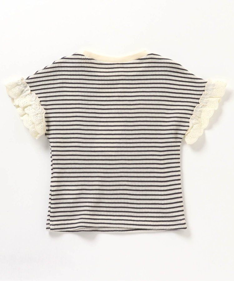 日本 apres les cours - 華夫格澎澎荷葉邊短袖上衣-米白