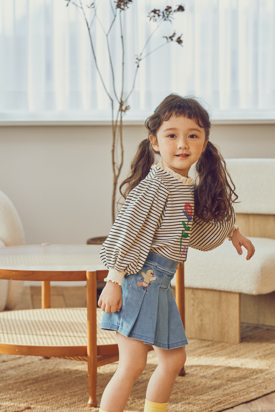 韓國 Mimico - 鬆緊腰寬百褶褲裙-花朵