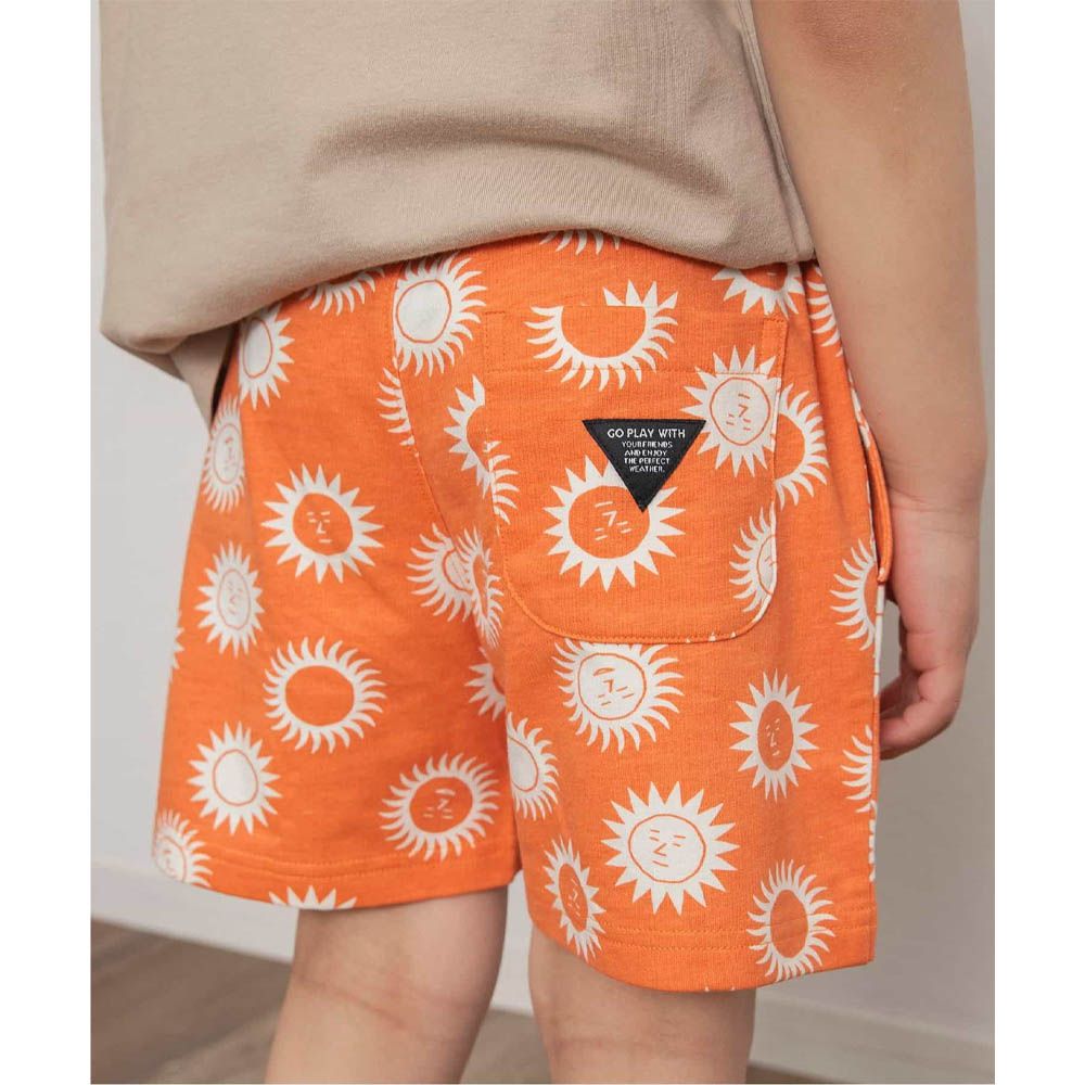 [必收]100%棉 舒適鬆緊印花短褲-太陽-橘