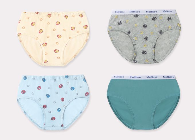 韓國 Mellisse - 韓製莫代爾棉混紡三角褲(男寶)-漫畫英雄-黃X灰X藍X綠-四件組