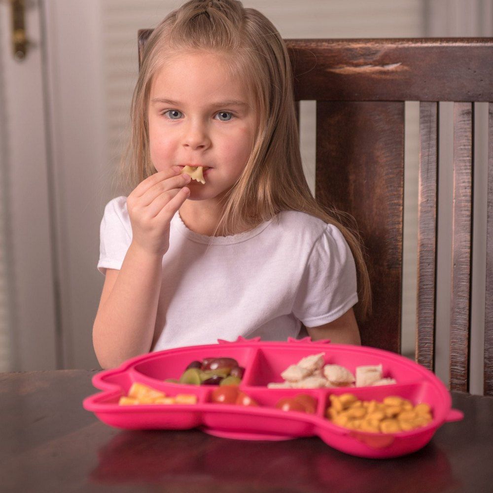 歡樂小雞矽膠防滑餐盤-桃紅