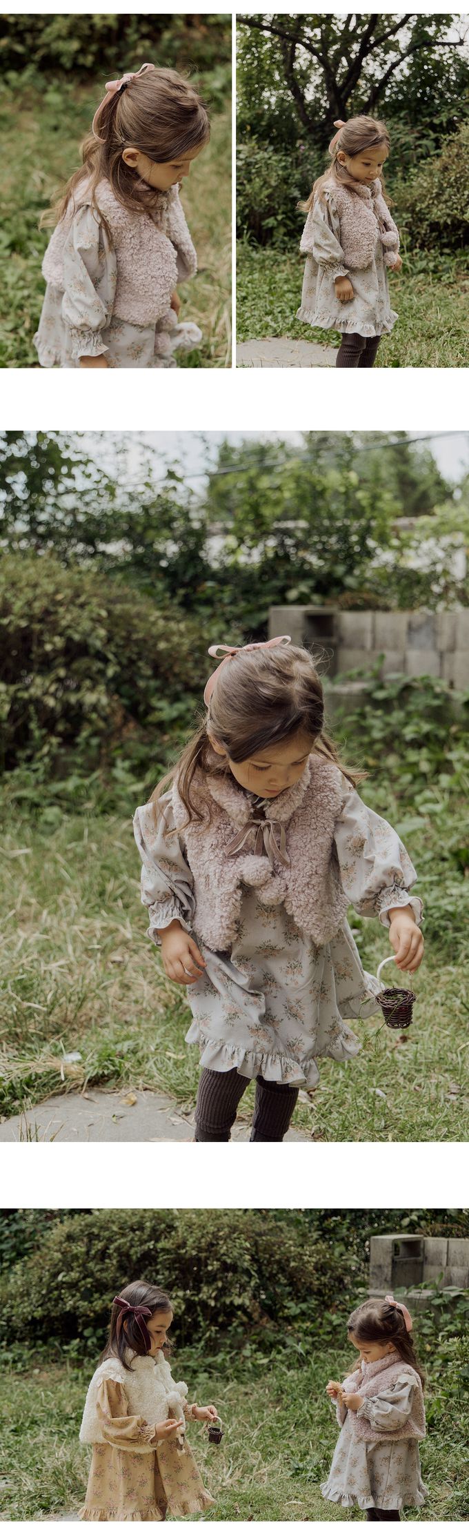 韓國 Puellaflo - 立體雕花領田園圖印連身洋裝-鐵灰