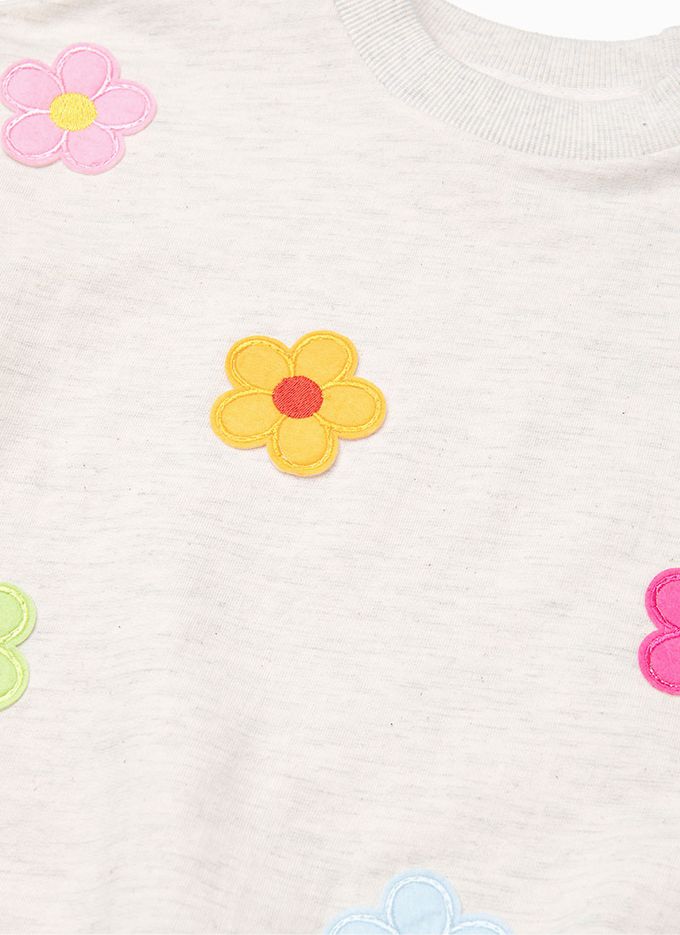 韓國 OZKIZ - 繽紛花朵休閒長袖套裝-燕麥