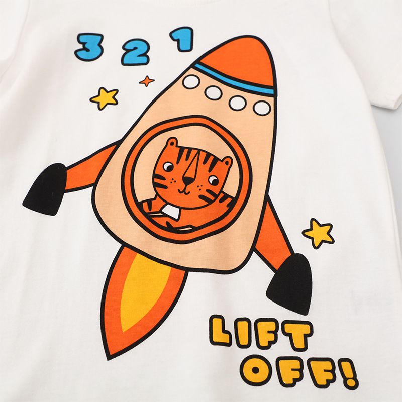 Jumping meters - 棉質圓領短袖上衣-老虎航空火箭-白色