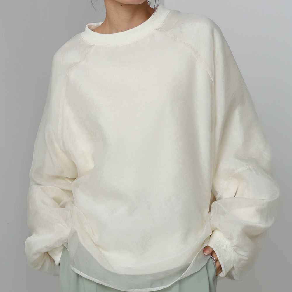 熱銷經典 薄紗層次裏毛長袖上衣-象牙白