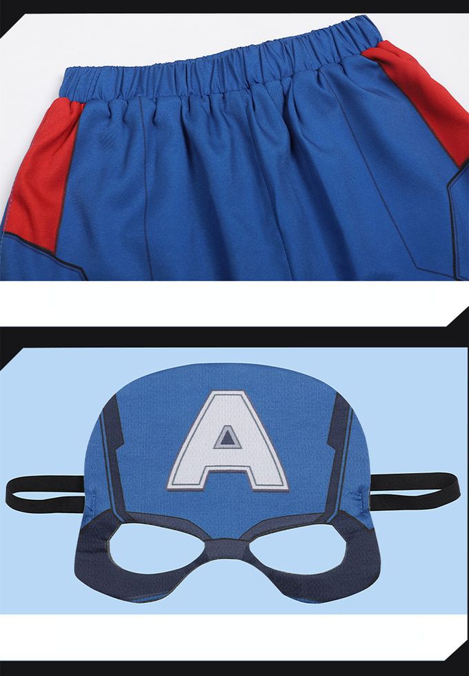 卡通造型假兩件運動套裝(送面具)-卡通人物美國隊長-藍色