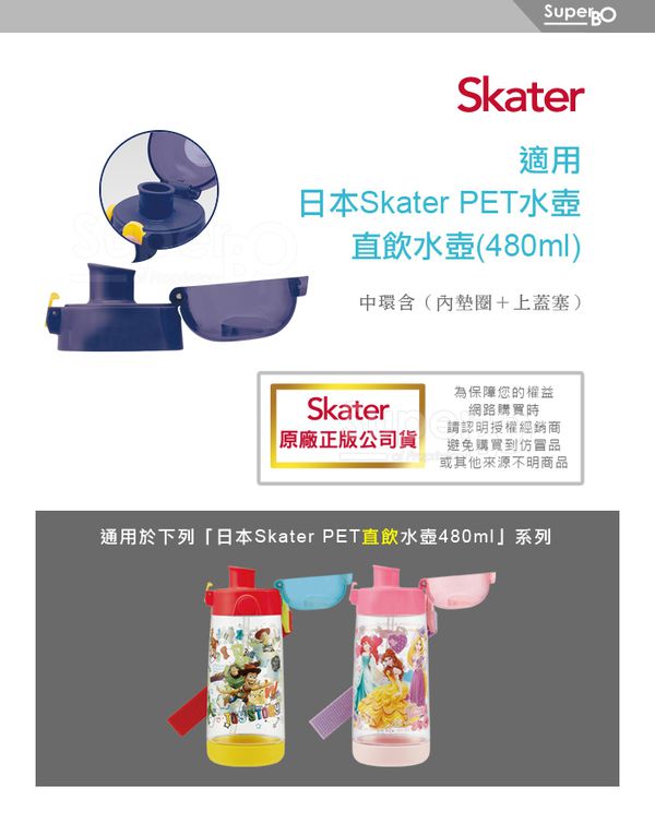 日本 SKATER - 兒童PET吸管水壺(480ml)-直飲蓋-藍