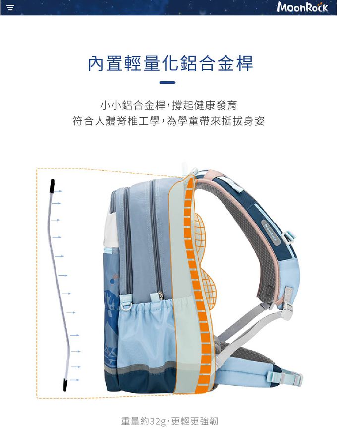 MoonRock - SP300P 粉色成長型護脊書包 建議身高135cm-170cm-23L