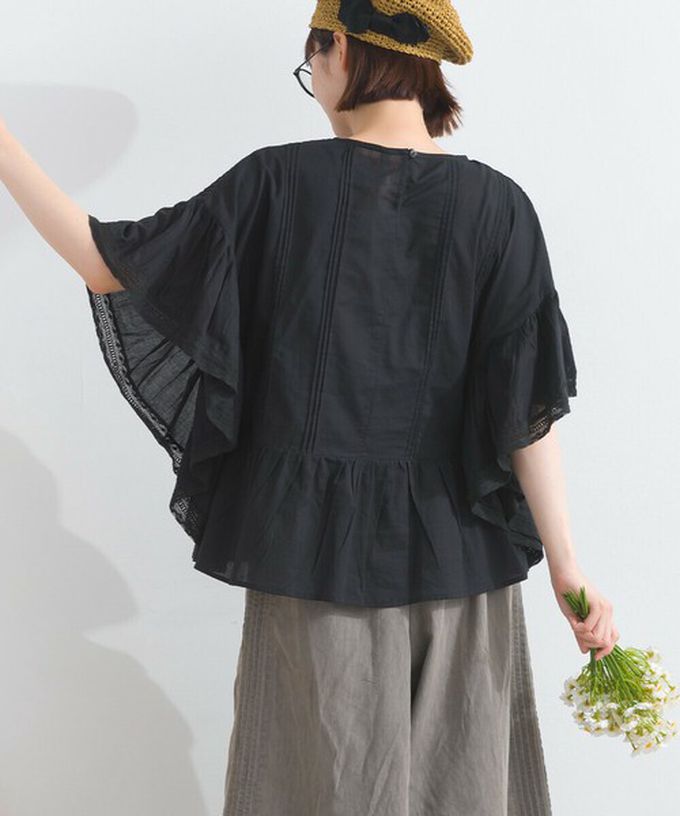 日本 Lupilien - 100%印度棉 細緻緹花大寬袖上衣-米杏