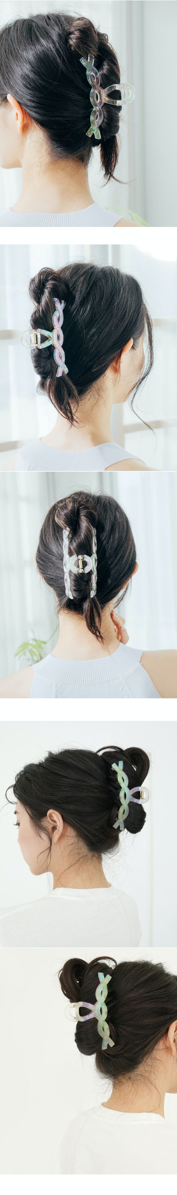 韓國 Soo&Soo - 歐若拉炫光髮夾-麻花捲-透明