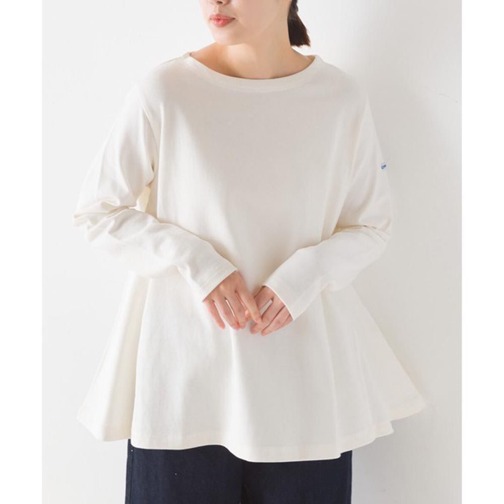 日本 OMNES - 定番 純棉柔軟A字寬版長袖上衣-白