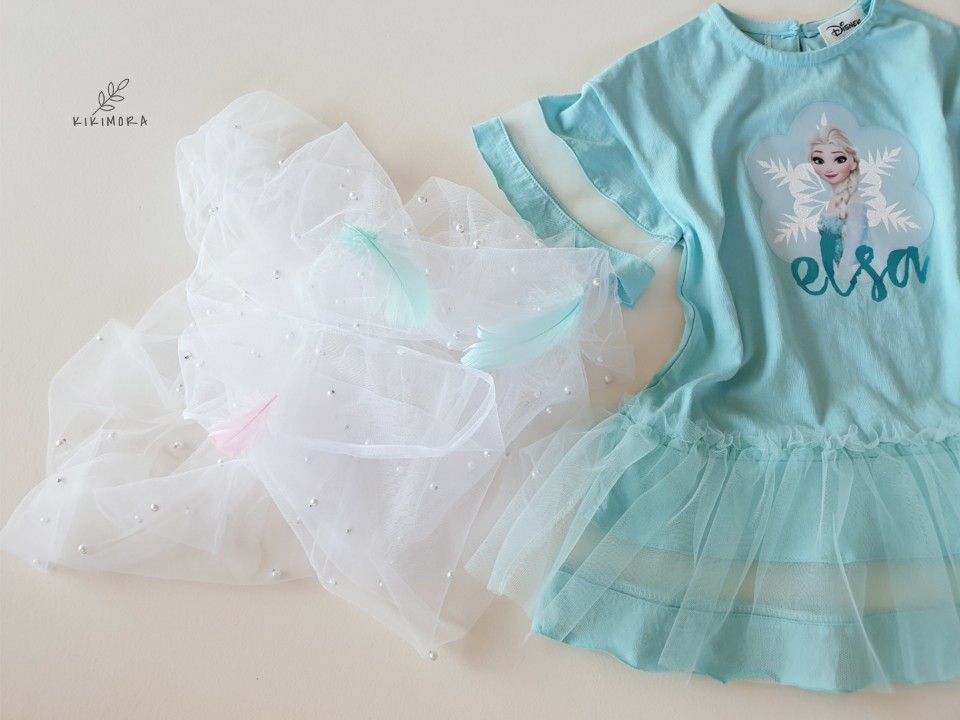 韓國 kikimora - 寬袖Elsa魚尾網紗洋裝-湖水綠