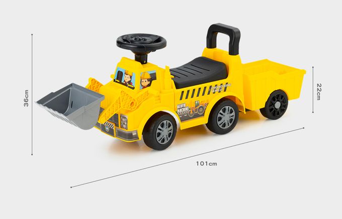 Kikimmy - 多功能推土機造型助步車-附車廂(騎乘玩具/滑步車/嚕嚕車) (挖土機附車廂款)