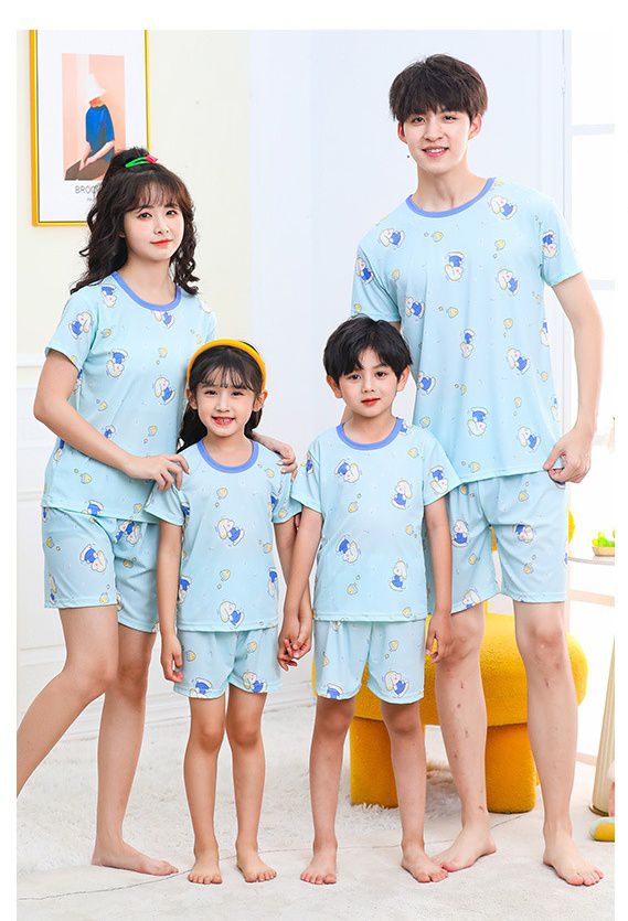 親子冰絲短袖家居服套裝/空調服-愛心熊熊-奶油白