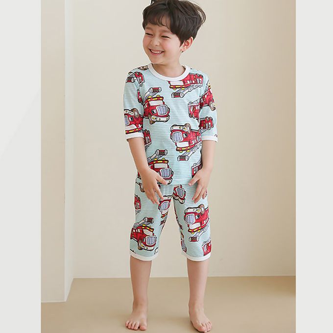 正韓 Puco - 超優質嬰幼兒/兒童七分袖100% 有機純棉家居服/睡衣-打火英雄