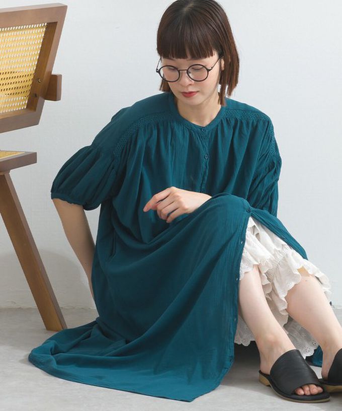 日本 Lupilien - 100%印度棉 輕盈巴里紗襯衫洋裝-淺卡其