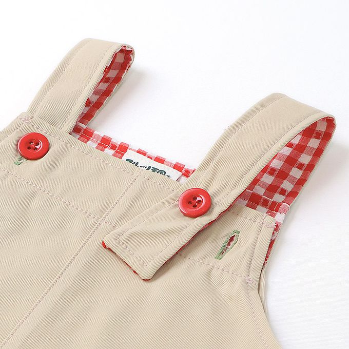 日本 ZOOLAND - 甜蜜草莓口袋俏麗吊帶裙-卡其杏