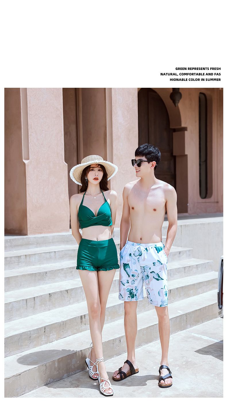 男士泳褲-潑墨葉片-綠+白-直播專屬