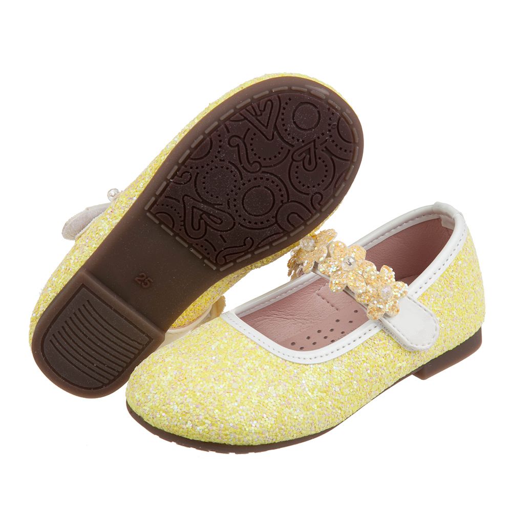 台灣製造 - 閃亮花舞黃色兒童公主鞋