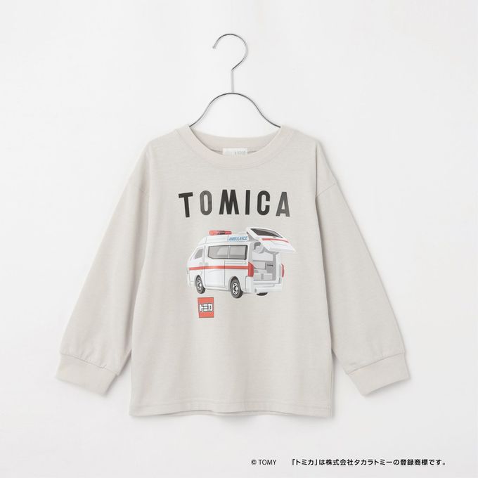 日本 b-ROOM - 限量聯名 印花長袖上衣-TOMICA救護車-銀灰
