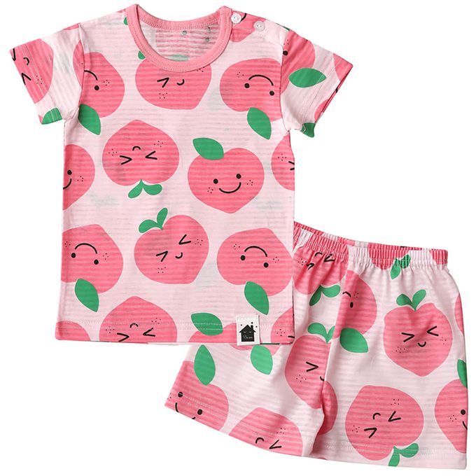 正韓 VOVO - 超優質嬰幼兒/兒童短袖100% 有機純棉家居服/睡衣-甜心桃子