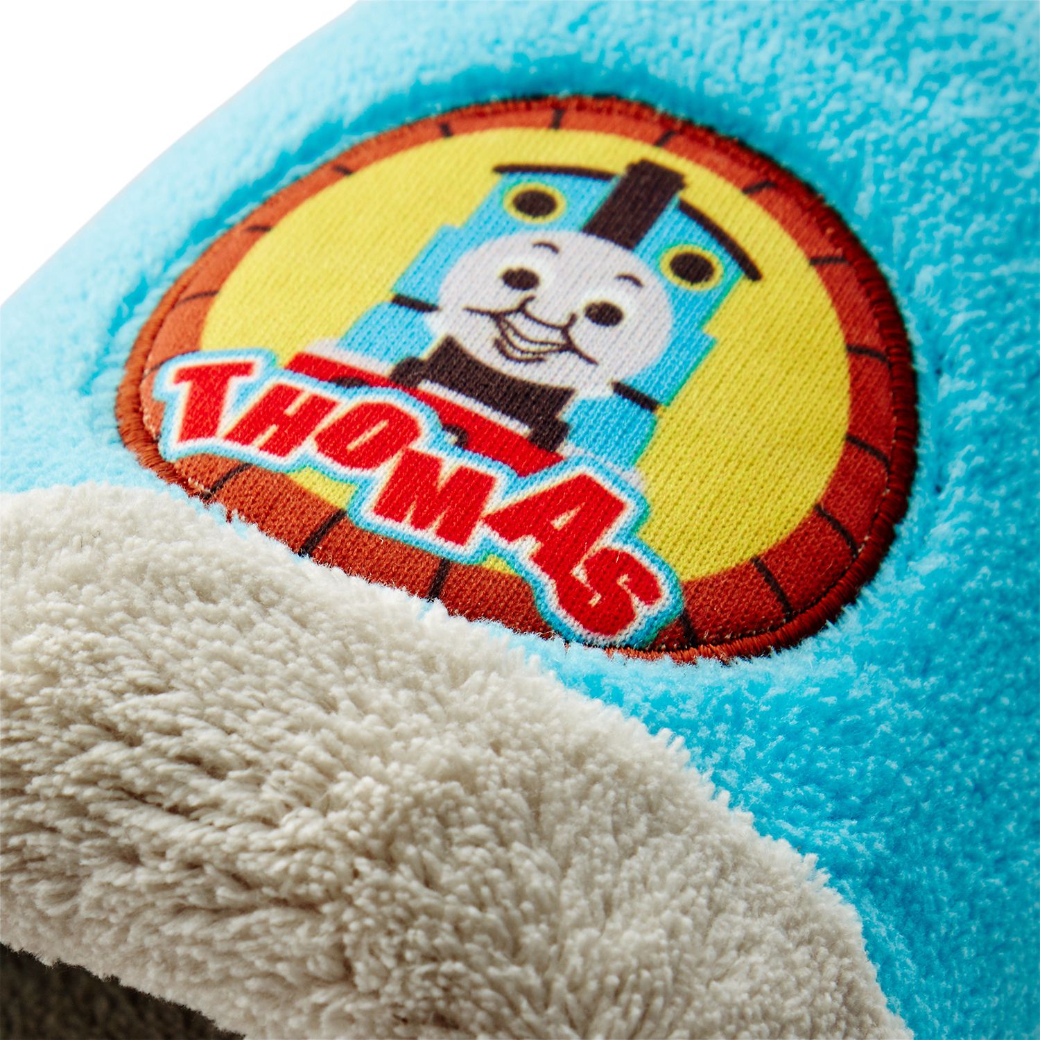 日本千趣會 - 湯瑪士 兒童毛茸茸室內拖-車頭-水藍 (16-18cm)