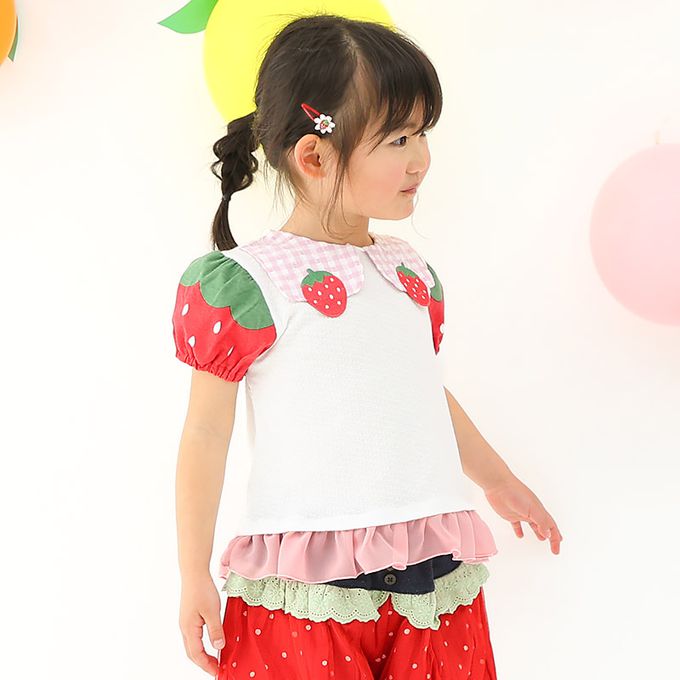 日本 ZOOLAND - 甜蜜草莓造型澎澎短袖上衣-粉紅