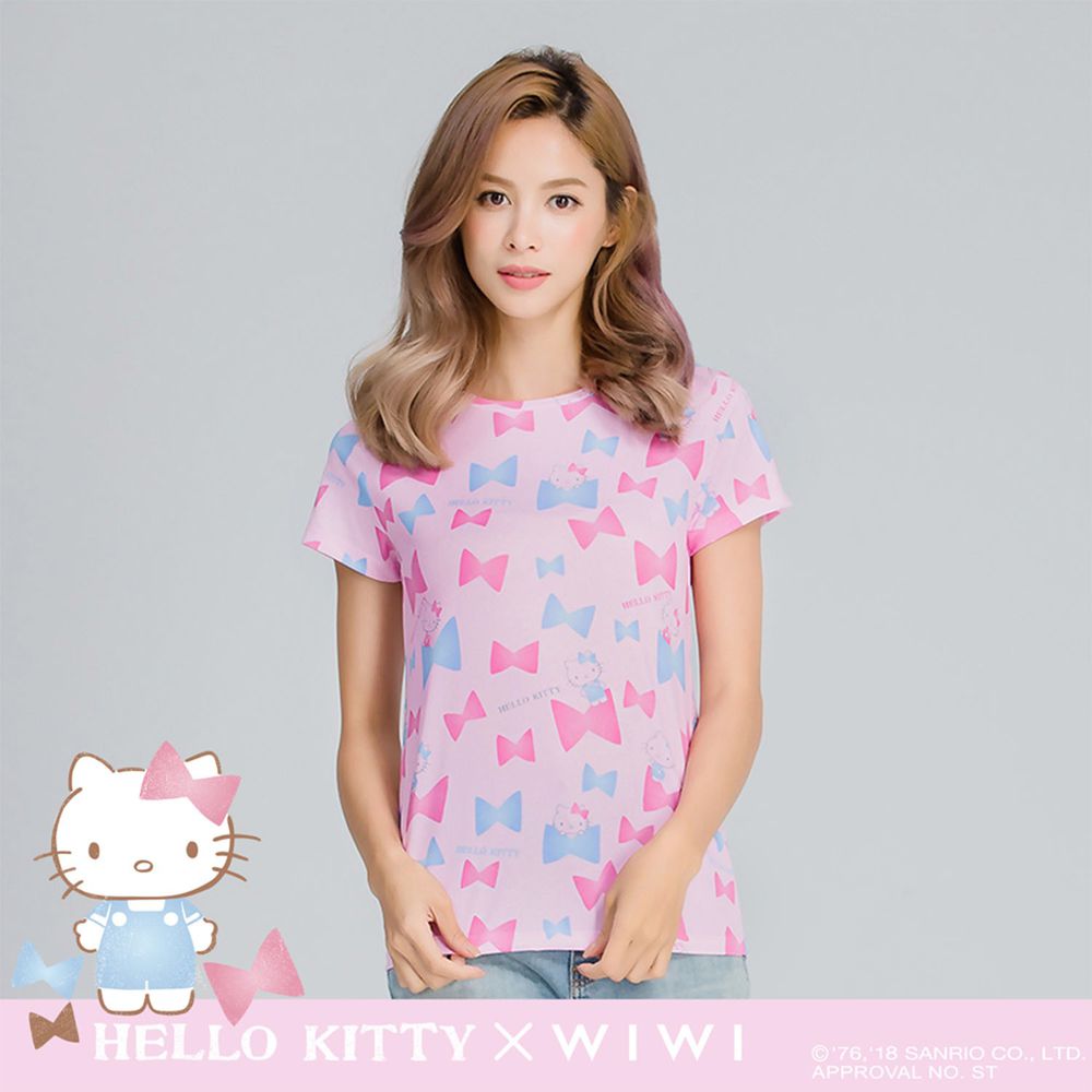 WIWI - 短版-花蝶Hello Kitty防曬排汗涼感衣-女-戀愛粉