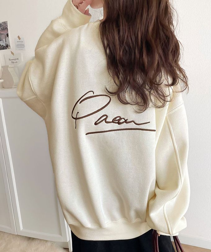 日本 Classical Elf - 背後刺繡logo 寬大落肩裏毛上衣-黑