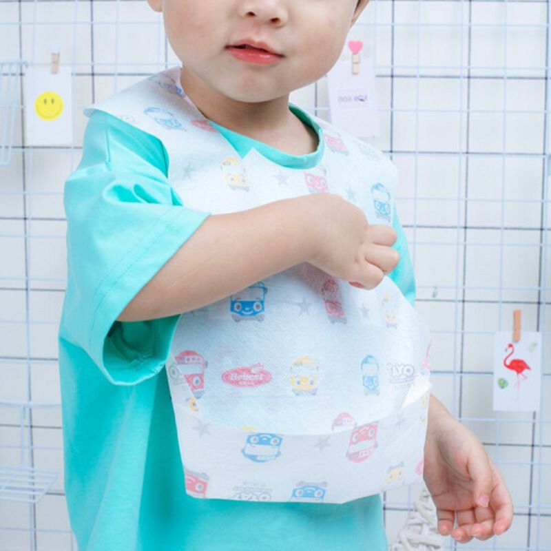 拋棄式兒童吃飯圍兜(10入組)-繽紛小象-白色-34.5x24.5cm