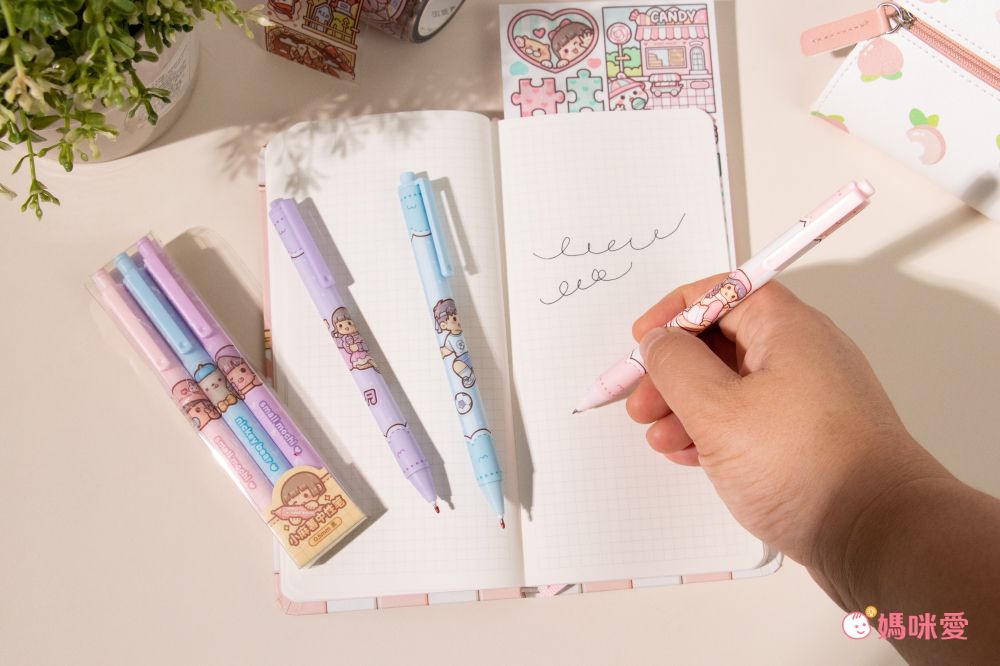 小麻糬按壓式0.5mm中性筆(3入)-寵物系列-黑色